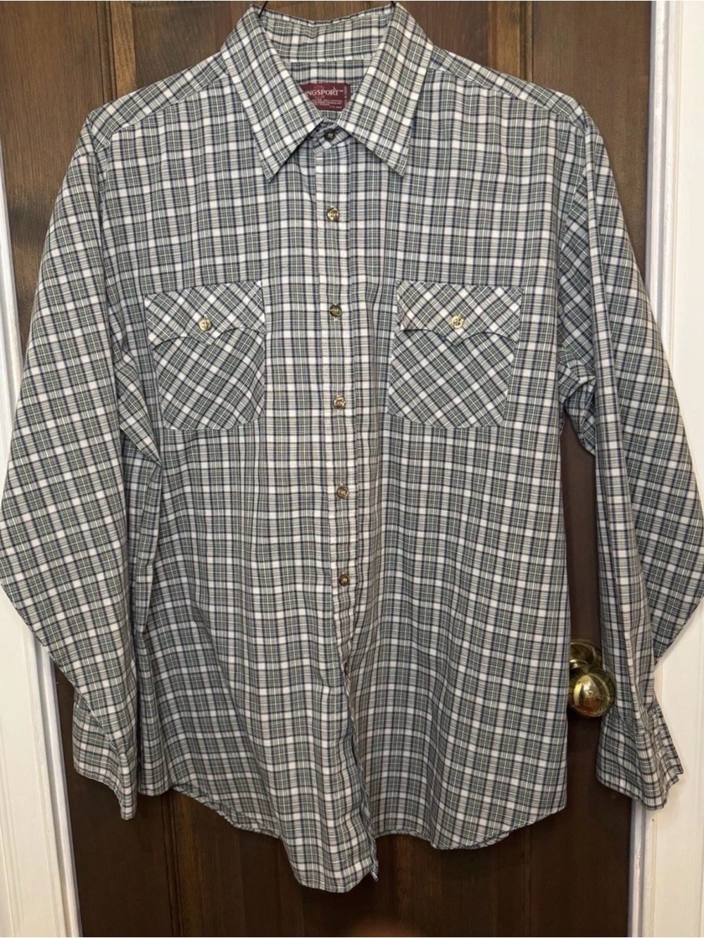 VTG 90s Kingsport Western Plaid Shirt Mens L Green Check 24x31
